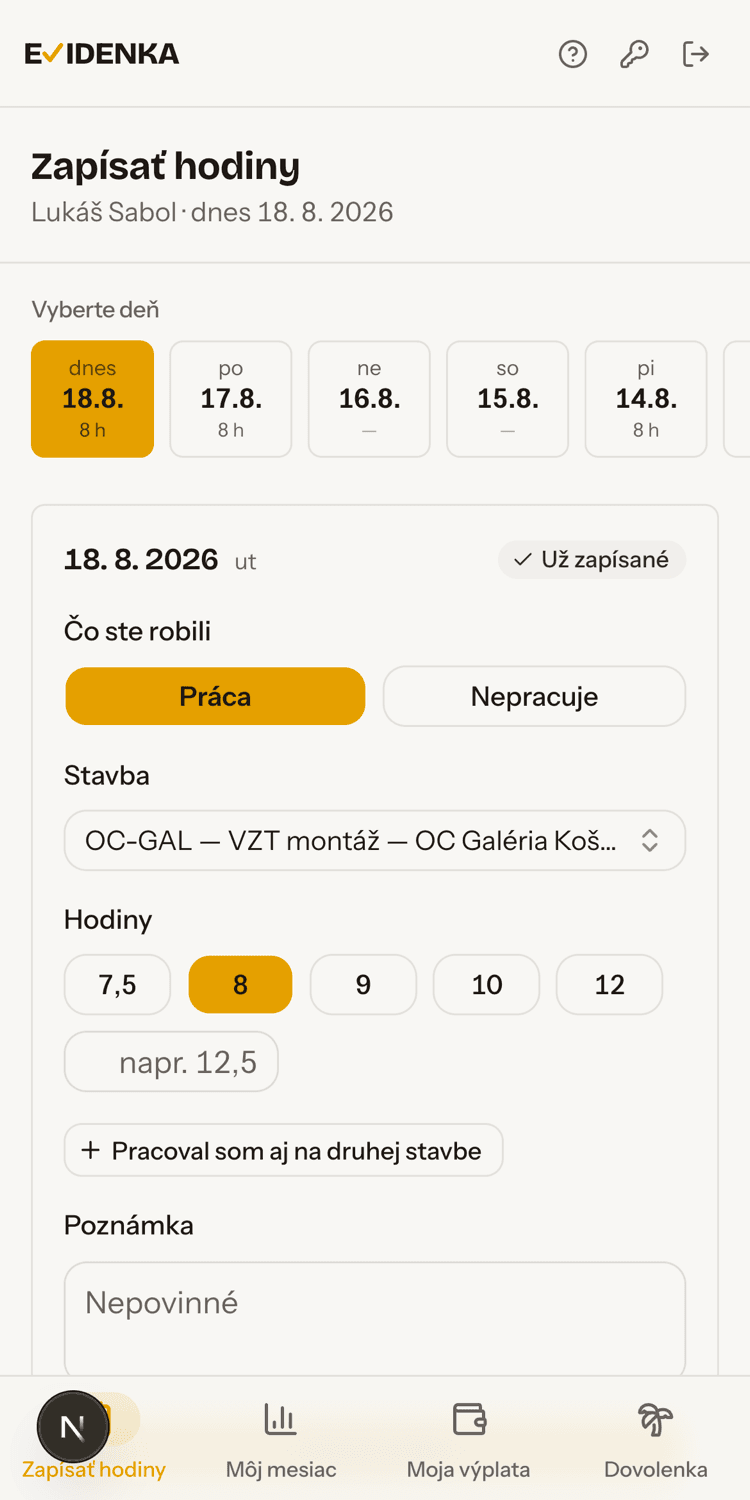 Zápis hodin z mobilu